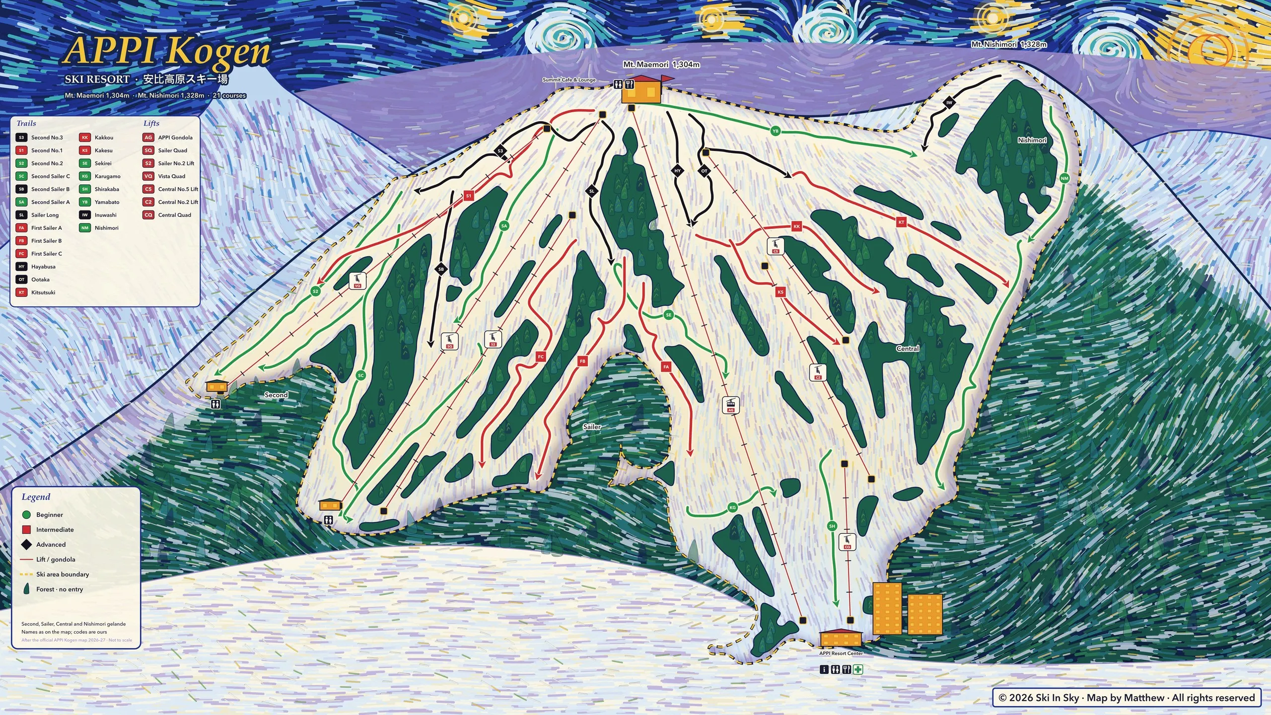 Appi trail map, painted