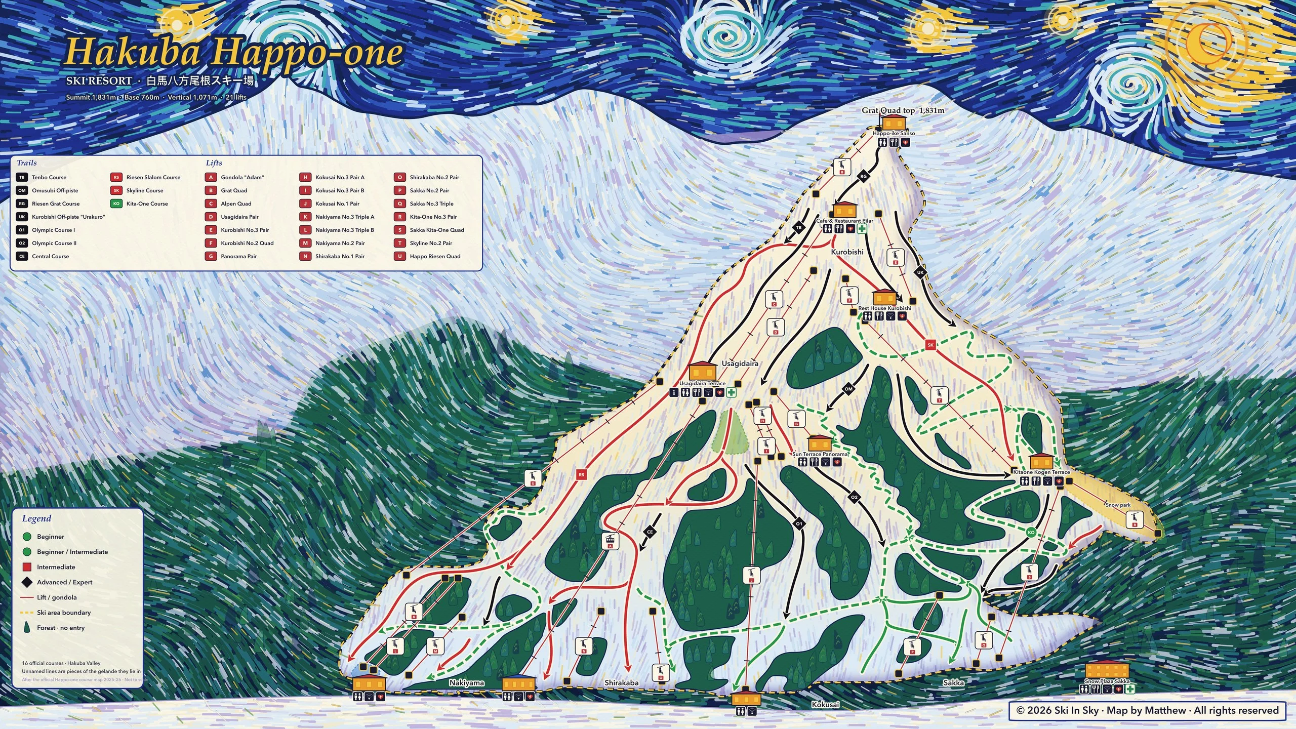 Hakuba · Happo-one trail map, painted