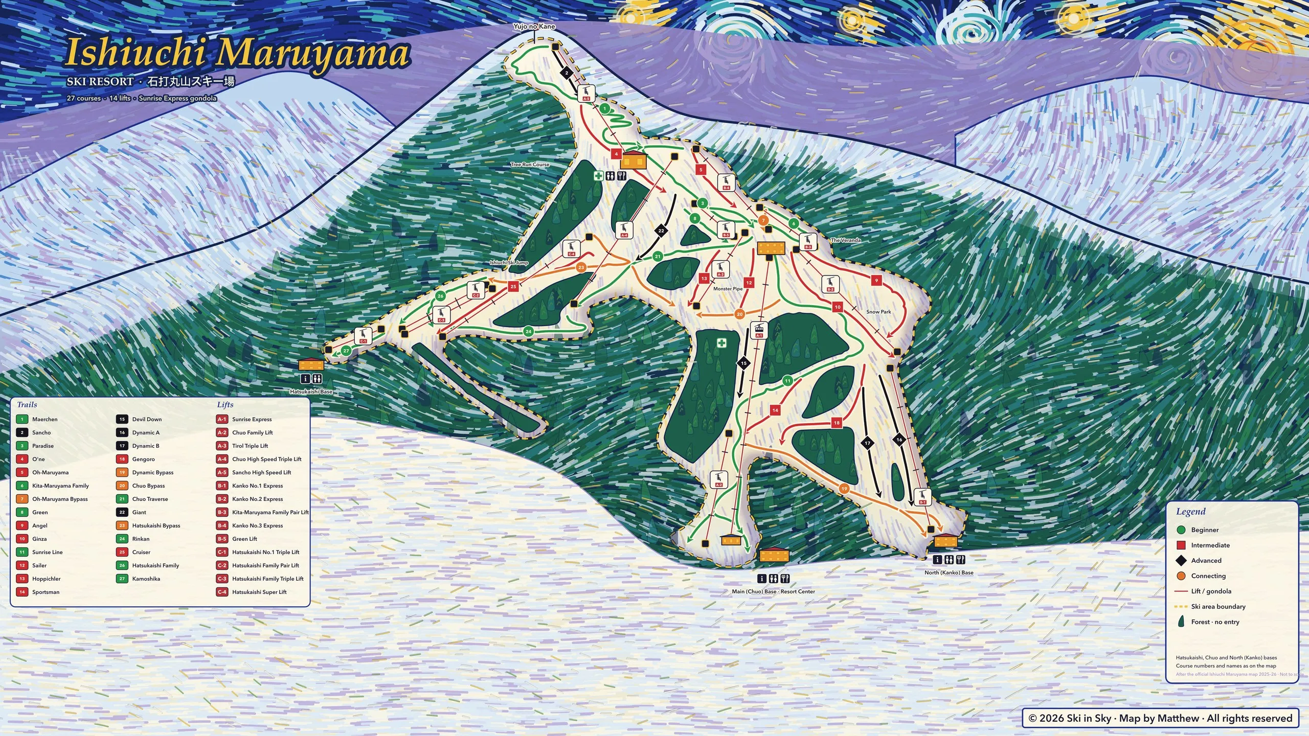 Ishiuchi Maruyama trail map, painted