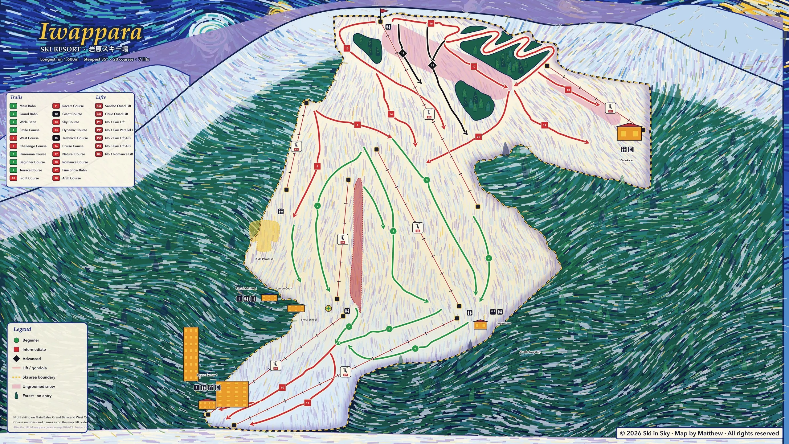 Iwappara trail map, painted