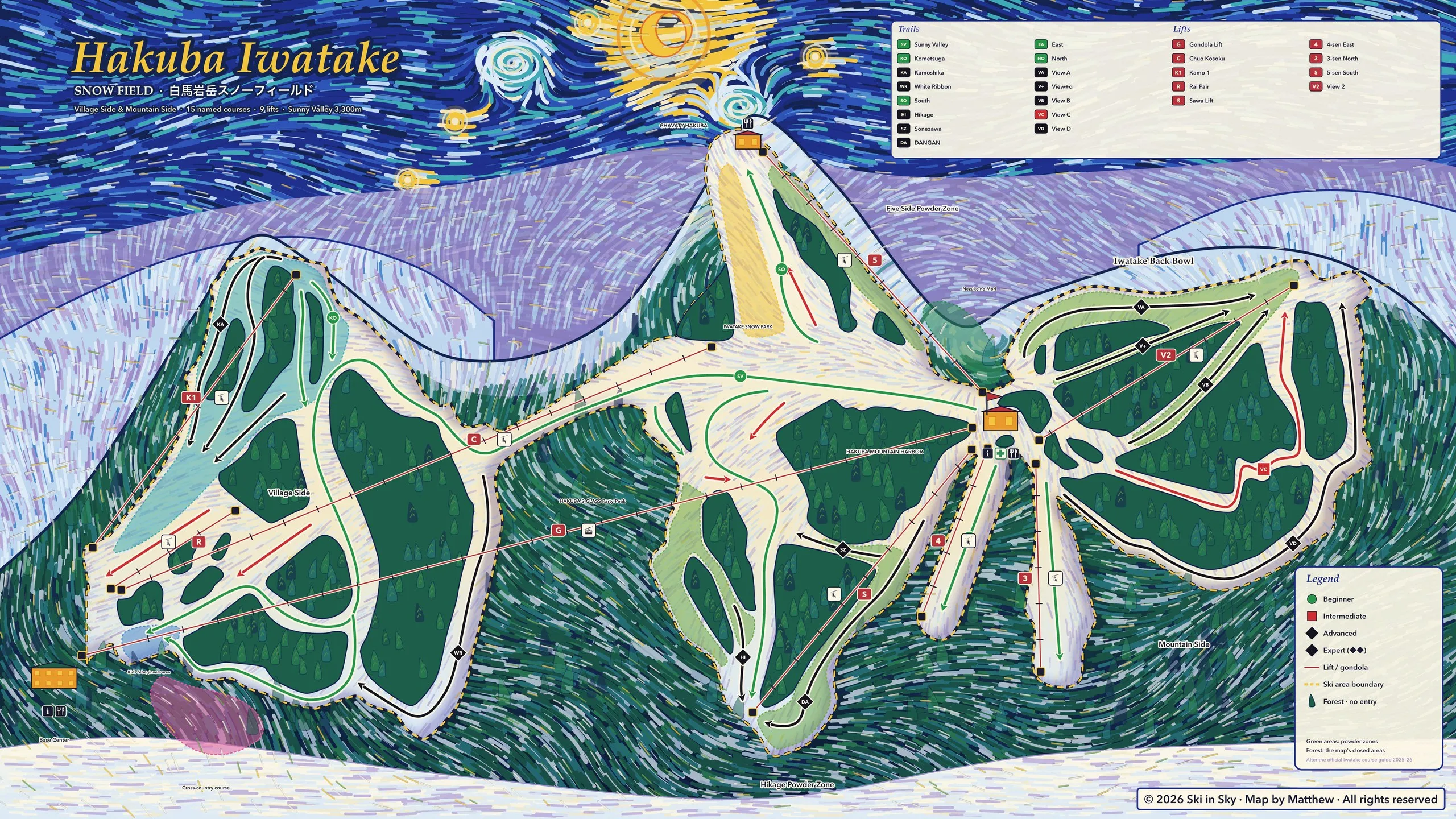 Hakuba Iwatake trail map, painted