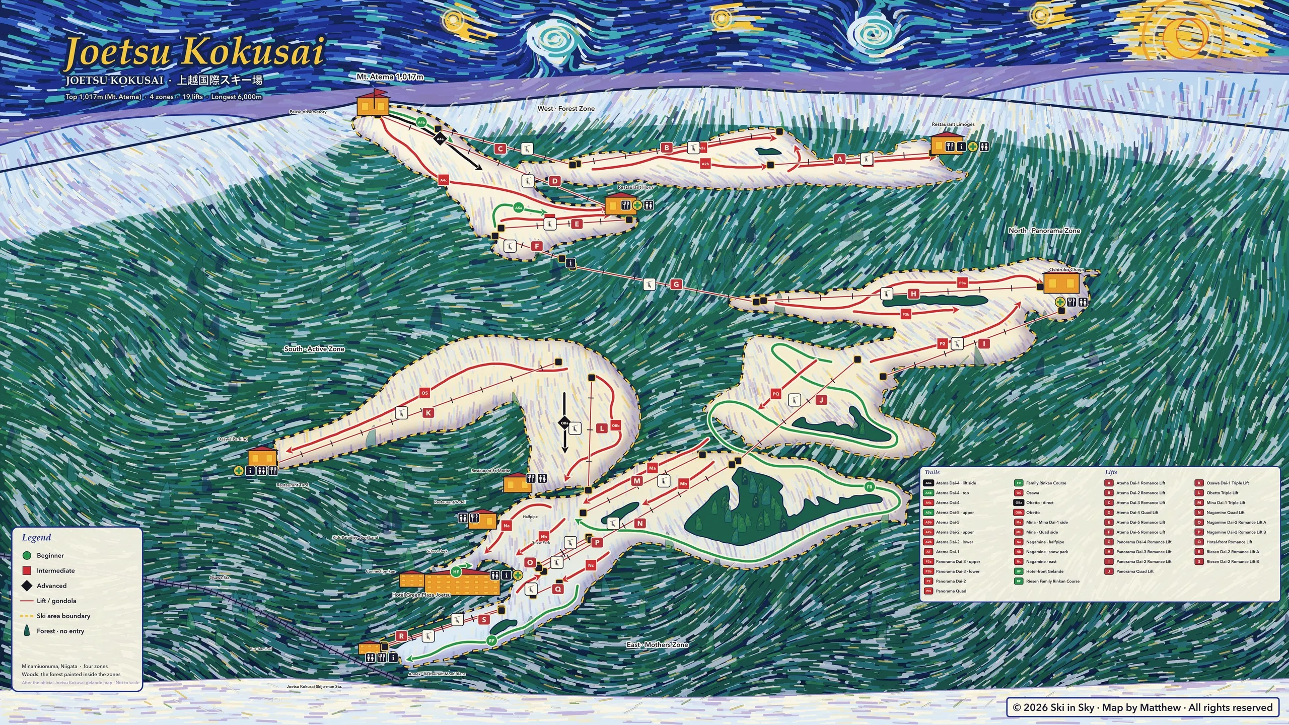 Joetsu Kokusai trail map, painted
