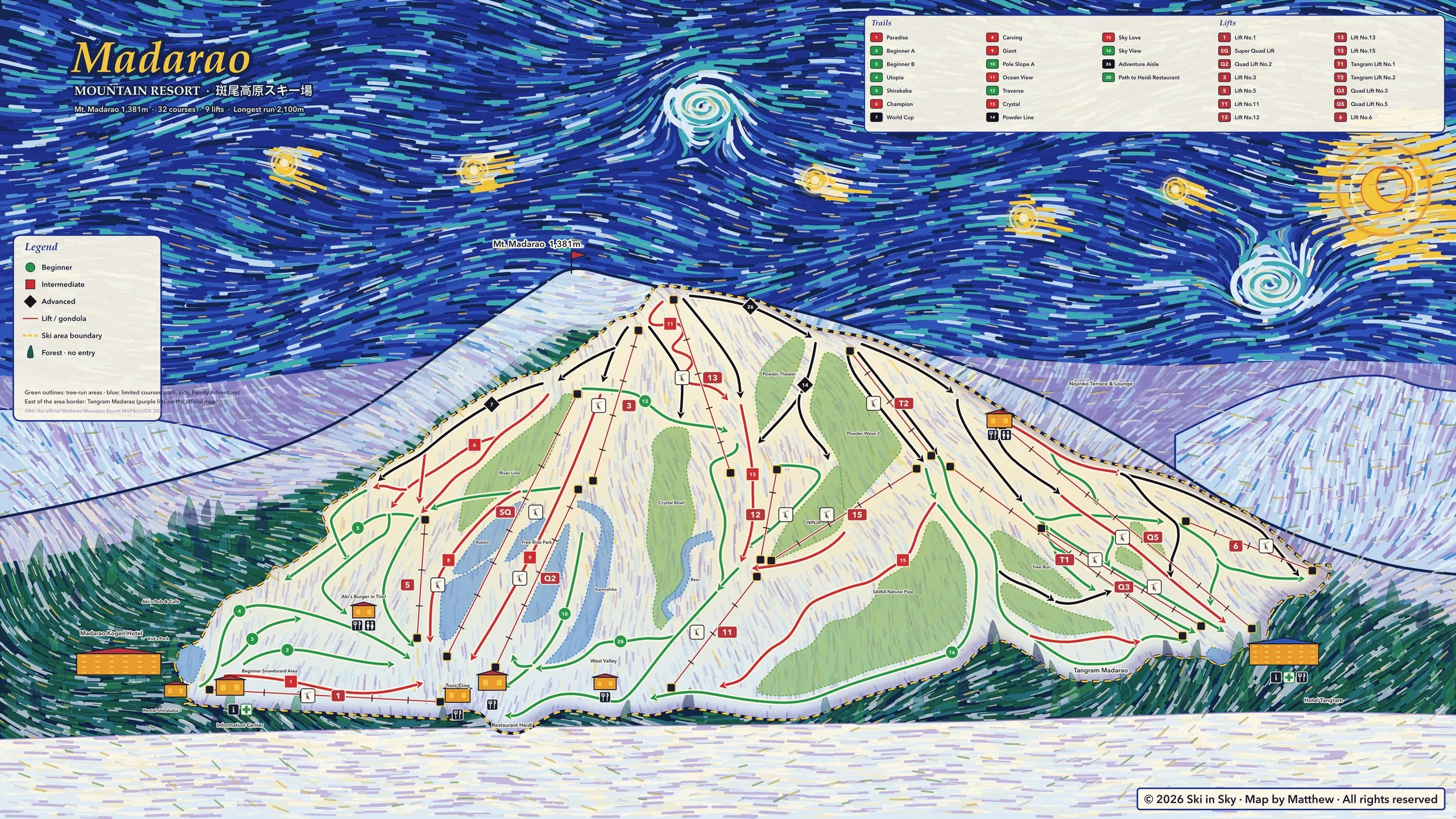 Madarao trail map, painted