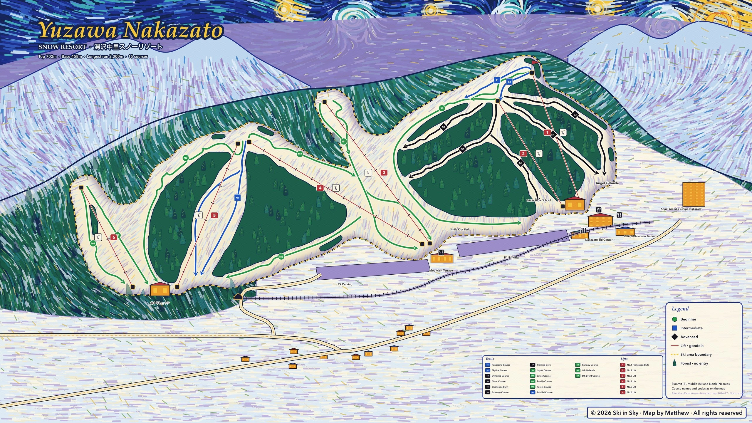 Yuzawa Nakazato trail map, painted