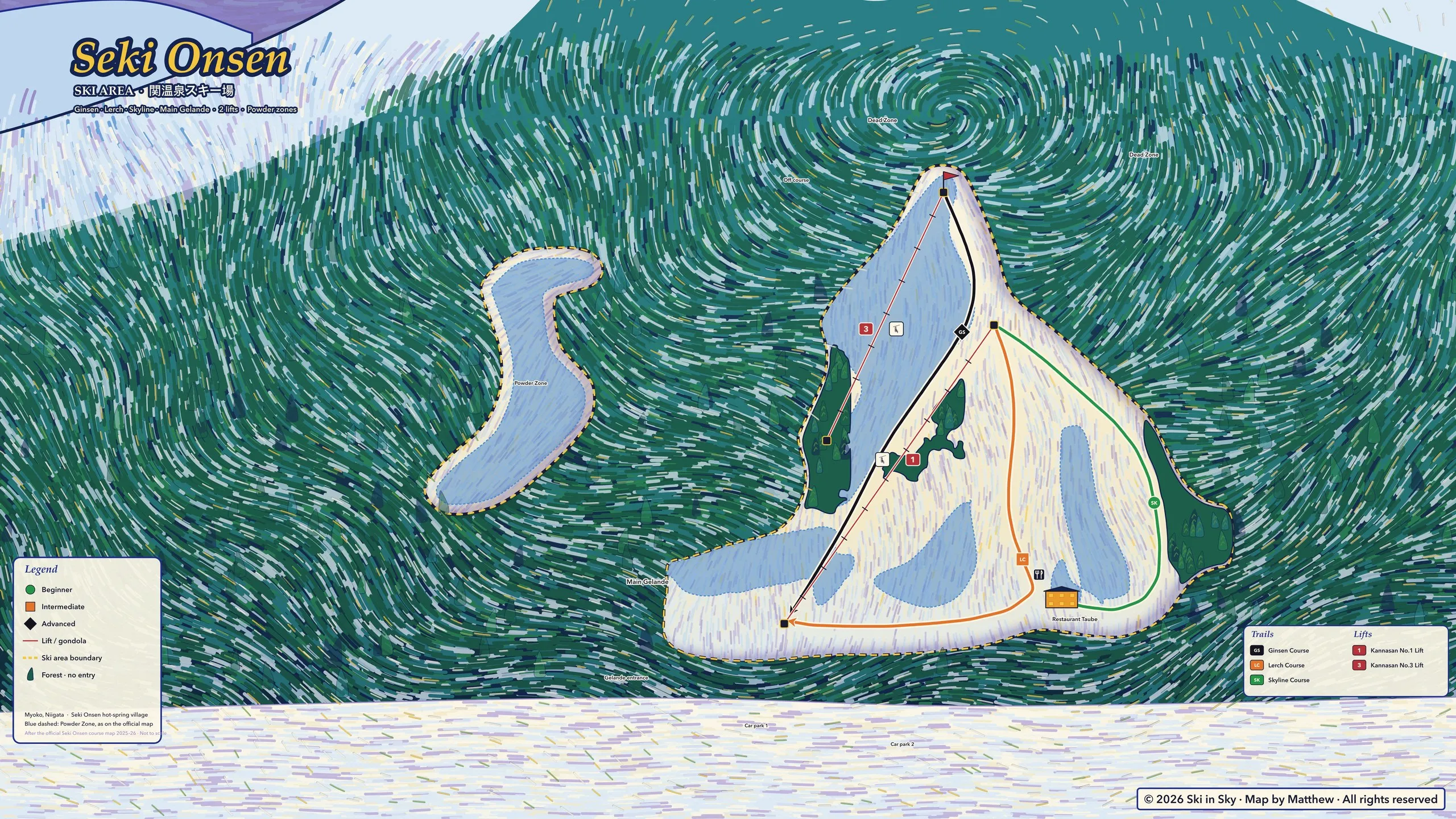 Seki Onsen trail map, painted